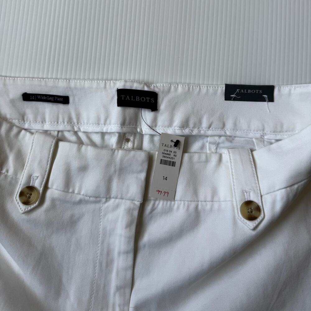 Talbots Wide Leg Pant White NWT Sz 14 Cotton Modal Trouser Chino Summer Resort - Picture 12 of 15